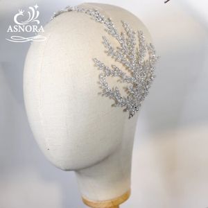 Asnora tiara zircônia cúbica coroa diadema nupcial casamento acessórios de cabelo cz folha cristal headbands couronne festa jóias 240301