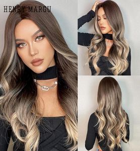 Synthetic Wigs HENRY MARGU Long Wavy Brown Highlight Blonde Natuarl Hairs For Women Cosplay Party Daily Heat Resistant Hair1192062