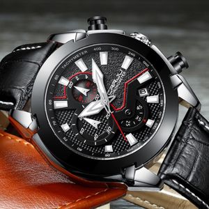 Relogio Masculino CRRJU Men's Black Dial Watch Military Date Quartz Watches with Leather Belt Mens Luxury Waterproof Sport Cl231y