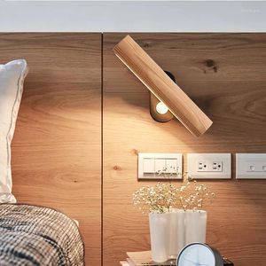 Vägglampa nordiskt sovrum sovrum kreativ personlighet roterande modern minimalistisk solid trägånge studie vardagsrum sconce