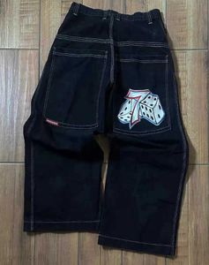 Calças de brim dos homens jnco y2k harajuku hip hop poker gráfico retro azul baggy denim calças das mulheres gótico cintura alta calças largas