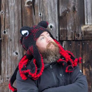Beanie Skull Caps Octopus Knit Hats Hand Weave Beanie Hat Gradient Beard Tentacle Cosplay Party Funny Headgear Winter Warm Couples245h