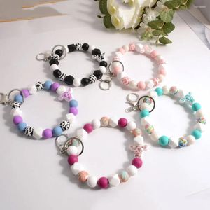 Keychains Personlig Bangle Silicone Bead Stetoskop Stretch Wristlet Armband Keychain med nyckelpresent till lärarmamma