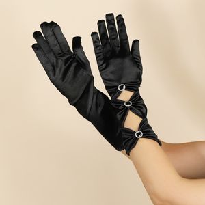 Stage Wear Dance Accessories Gothic Black Diamond Mid-Length Satin Ding Etiquette Autumn/Winter Ball Vintage Party Socialite Dress Gloves