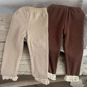 Pantaloni Bambino Bambino Primavera Ragazza Leggings Pantaloni lunghi lavorati a maglia di cotone Bambini Fondo in pizzo Magro a costine Casual Elastico Autunno