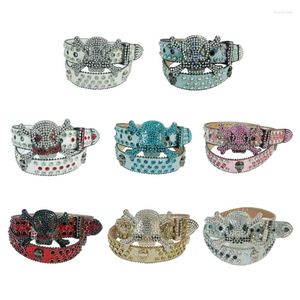 Belts Unisex Bling Rhinestones Women Skull Studded Western Cowboy PU Leather Belt Girls Men Fashion Streetwear Wholesale