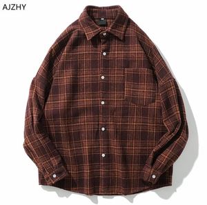 Casual Men Shirt Long Sleeve Autumn Winter Thick Plaid flannel Shirts Mens of Women Vintage Japanese Streetwear Pocket Camisas6140158