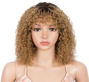 Styleicon Kıvırcık İnsan Saç Perukları Kadınlar İçin Kısa Afro Kinky Kıvırcık Pixie Kesim Peruk Remy Ombre Sarışın Peruk Bangs1532430