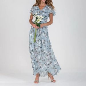 Abito maxi abito alla moda Abito estivo antipilling Abito stretto in vita Abito dolce in chiffon con stampa floreale