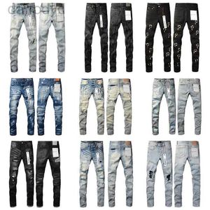 Mäns jeans lila designer Mens oroliga Black Ripped Biker Slim Fit Motorcykelcyklister denim för modemärke byxor 240305