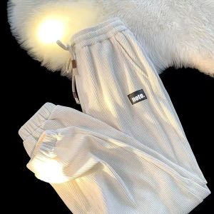 Byxor mjölk vit corduroy leggings män kvinnor avslappnade joggar byxor par högstreet casual byxor trend lösa preppy sportbyxor