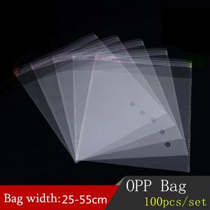 100pcs Opp Bags 25-55cm Width Clear Self-adhesive Sealing Plastic Bags Gift Packaging Bag Clothing Packing Resealable Bags 240301