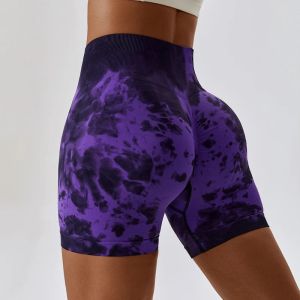 Шорты Tie Dye Shorts Женские спортивные шорты с эффектом пуш-ап для женщин Спортивные шорты с приподнятыми ягодицами Спортивные шорты для тренажерного зала Mujer Sport Femme Фиолетовый Коричневый Красный Одежда