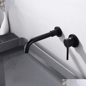 Bathroom Sink Faucets Brass Matte Black Bathroom Sink Faucet Tap Cold Wash Basin Water Swivel Spout Wall Mounted Bath Mixer Brushed Go Dhu5R