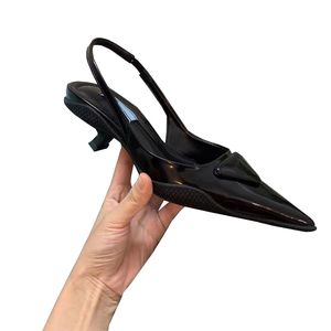 Designer Brushed leather slingback pumps sandal Leather Sandals high heel Slides triangles Women's Slippers Light Blue dress shoes 35-42
