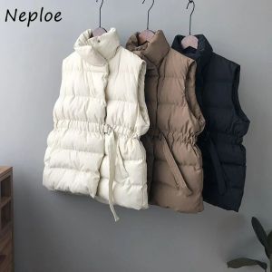 Parkas Neploe Feminina Winter Coat Women Stand Neck Solid Color Sleeveless Vest Parkas Pockets Drawstring Slim Midje Puffer Jacket