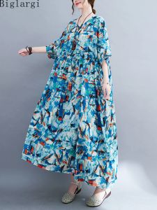 Dress Oversized Floral Summer Cotton Dress Women Casual Loose Ladies Womens Retro Dresses Korean 2023 Woman New Big Size Long Dress