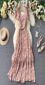 Singrain Summer Women Floral Maxi Dress Bohemian Elegant Chiffon Flower Romantic Dresses Vintage Split Long Print Beach sundress T1002275