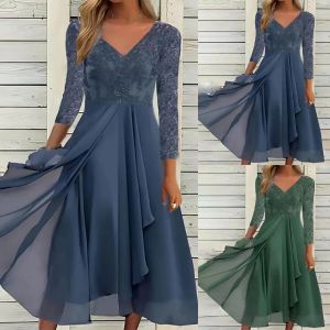 Kadınlar için Elbise Elbise 2022 Düğün Konuk Artı Beden Uzun Kollu Baskılı Baskılı Şifon Dikiş Elbiseleri Kadınlar İçin Zarif Elbiseler