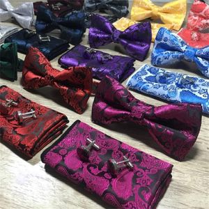 3 pçs / set clássico paisley gravatas conjunto moda masculina bowtie lenço abotoaduras conjuntos 17 estilos festa de casamento negócios abotoaduras h251n