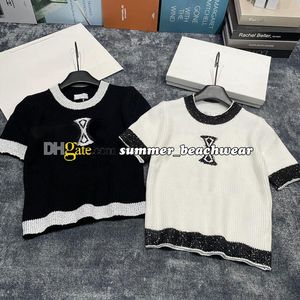 Clássico bordado logotipo de malha camisetas elegante solto respirável manga curta feminina tripulação pescoço t camisa casual verão