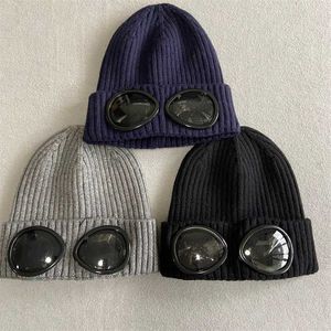 Wintermütze Zwei Goggle Beanie Caps Männer Frauen Designer Wolle Gestrickte Brillenkappe Outdoor Sport Hüte Uniesex Beanies