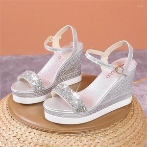 Wedge Sequin Elegant Ladies Breathable Sandals Heel Large Size Outside Streetwear Indoor Outdoor Female Shoes 354