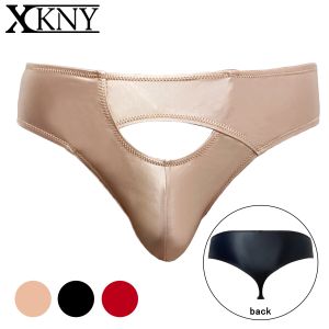 Badkläder xckny glansiga män thongs släta överdimensionerade tpants sexig solid bikini öppen gren bikini silkeslen bottnad underkläder sportbyxbyxor