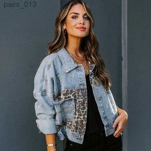 Women's Jackets Jackets Spring And Autumn Denim Long-sleeved European American Leopard Stitching 240305