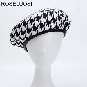 ROSELUOSI Autumn Winter Fashion Houndstooth Berets Hats For Women Black White Bonia Caps Female Gorras S18101708245s