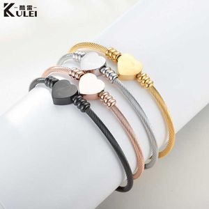 Cool Lei Jewelry Edelstahl-Drahtseil-Kabel, Titan-Stahl, Pfirsich-Herz-Armband, DIY-gravierter Liebesschmuck
