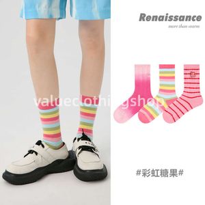 Renaissance Womens Socks Pink Rands Girls Dopamine Tidal Socks Autumn Warm Combed Cotton Mid Tube Socks