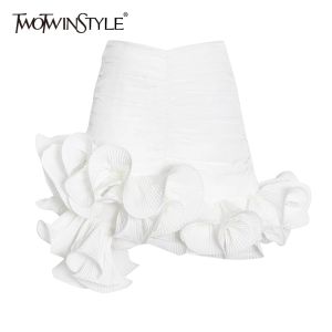 Sukienki TwotWinstyle Białe asymetryczne spódnice na obrzeżnie dla kobiet z litej stały falbany mini spódnicę damskie ubrania modowe 2022