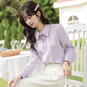 Kadın Bluzları Kadınlar Bahar Sonbahar Bow Dekorasyon Mori kız tarzı gömlek Lady Fashion Full Sleeve Dönüşü Blusas Tops G2868