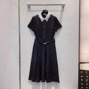 Milan Pist Elbisesi 2024 Siyah Yakası Boyun Dantel Kısa Kollu İnce Kanat Kemer Uzun Elbiseler Tatil Vestidos De Festa 30520