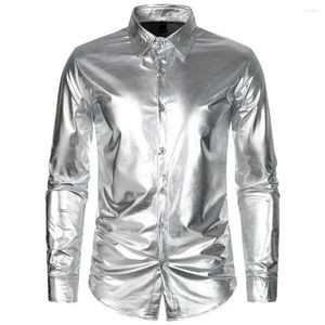 Men's Casual Shirts Men Long Sleeve Shirt Stylish Glossy Satin Performance With Turn-down Collar Sleeves For Club Party