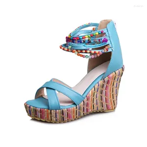 Sandali Scarpe estive Donna Fiore Peep Toe Zeppe Stringate Fondo spesso Flatform Zapatos Mujer Tacon Sexy