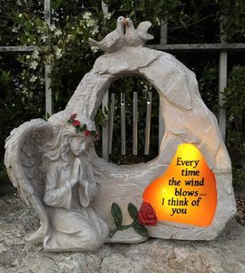 Dekoracja ogrodowa światła słoneczne błogosławieństwo anioł dziewczyna rzemieślnicze rzemieślnicze posągu figurka ozdoby zewnętrzne dekoracje ogrodowe do ogrodowego patio Q1874406