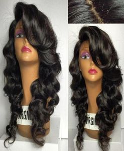 Silk Top spets peruker Glueless Side Bangs Virgin Brasilianska Human Hair Silk Base Wigs With Bangs Glueless Silk Top Full Lace Wigs380738679960