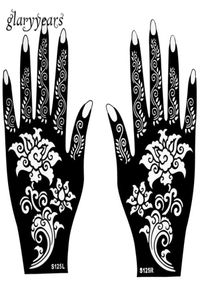 Ganzes 1 Paar Henna-Tattoo-Schablonen, wunderschönes Blumenmuster-Design für Frauen, Körper, Hände, Mehndi, Airbrush-Kunst, Malerei, 20 14282496