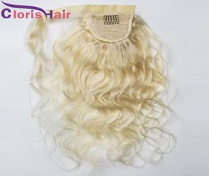 613 Blond Body Wave Wrap Around Ponytail Extensions Clip Ins Blond Peruvian Virgin Human Hair Natural Pony Tail Hairpiece For WO8580847