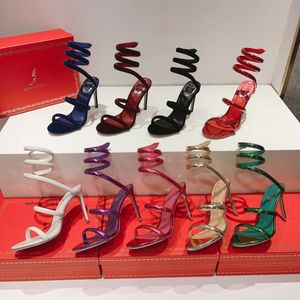 Rene Caovilla Sandals Designers Shoes Serpentine Crystal Rhinestone Twining Foot Ring 10cm Heeled Womens Party Wedding Stileetto Designer Sandal 11s