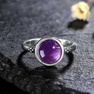 Band Rings Elegant Simple Amethyst Rings for Women 925 Silver Amethyst Jewelry Wedding Anniversary Engagement Gifts L240305