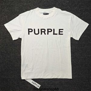 T-shirt bianca con lettera classica su un lato, maniche corte in puro cotone casual da uomo di marca viola della migliore qualità