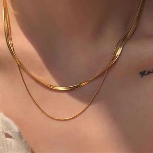 European/American Personality Spicy Girl Versatile Titanium Steel Double Layered Layered Necklace Women's Instagram Chain Snake Bone Chain Blade Chain Lock