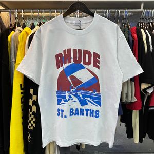 RHUDE MENS Tシャツデザイナーシャツ夏ファッションTEES半袖ストリートウェアメンズラウンドネックTシャツBASK 4216