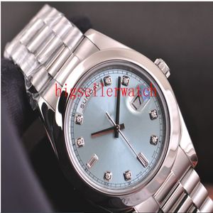 Luxury High Quality Watch Top Automatic Mens Watch 41mm Platinum II President Glacier Blue Diamond 218206 Rostfri Steel186e
