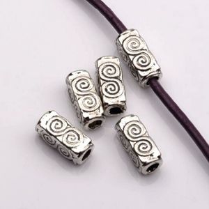 100 Stück antike silberne Legierung Swirl Rechteckrohr Spacer Perlen 4,5 mm x 10,5 mm x 4,5 mm für Schmuckherstellung, Armband, Halskette, DIY, Accesso268H