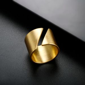 Moda envoltório largo 14k anel de ouro amarelo para mulheres anéis de dedo geométricos simples festa em camadas chique jóias presente