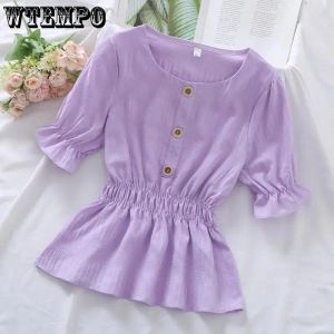 Bluse Chiffon Blouse Crew Nacken plissierte Chiffon Bluse Solid Color Tailled Damen Casual Top Fashion Korean Top Großhandel Tops